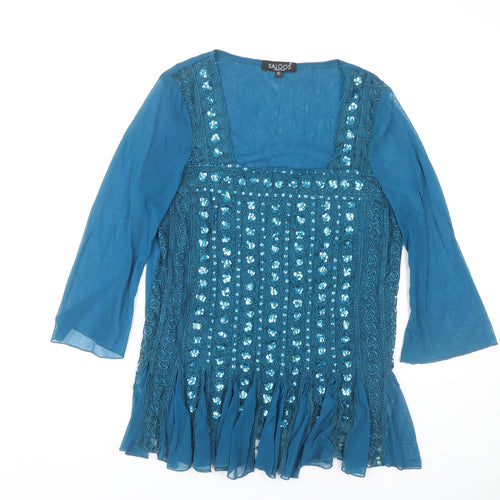 Saloos Women's Blue 3/4 Sleeve Blouse XL