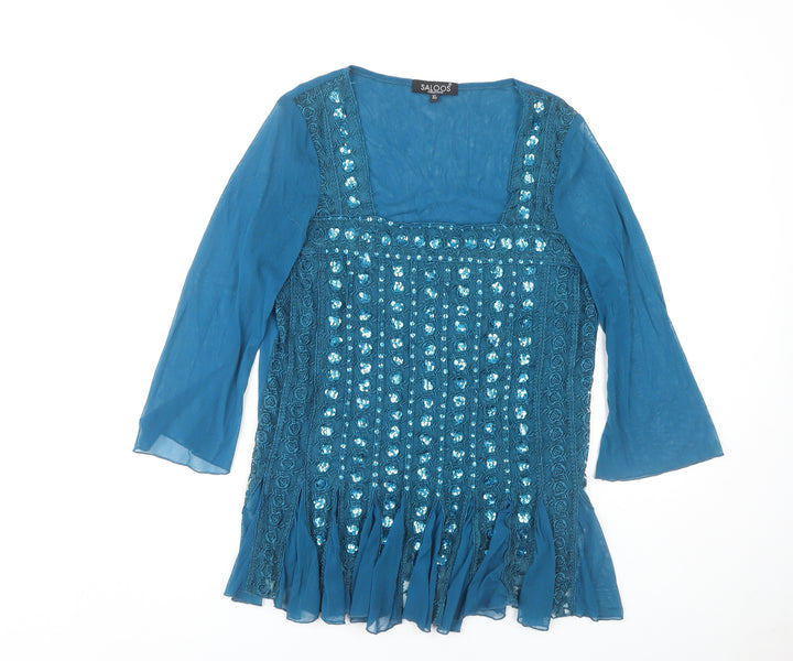 Saloos Women's Blue 3/4 Sleeve Blouse XL