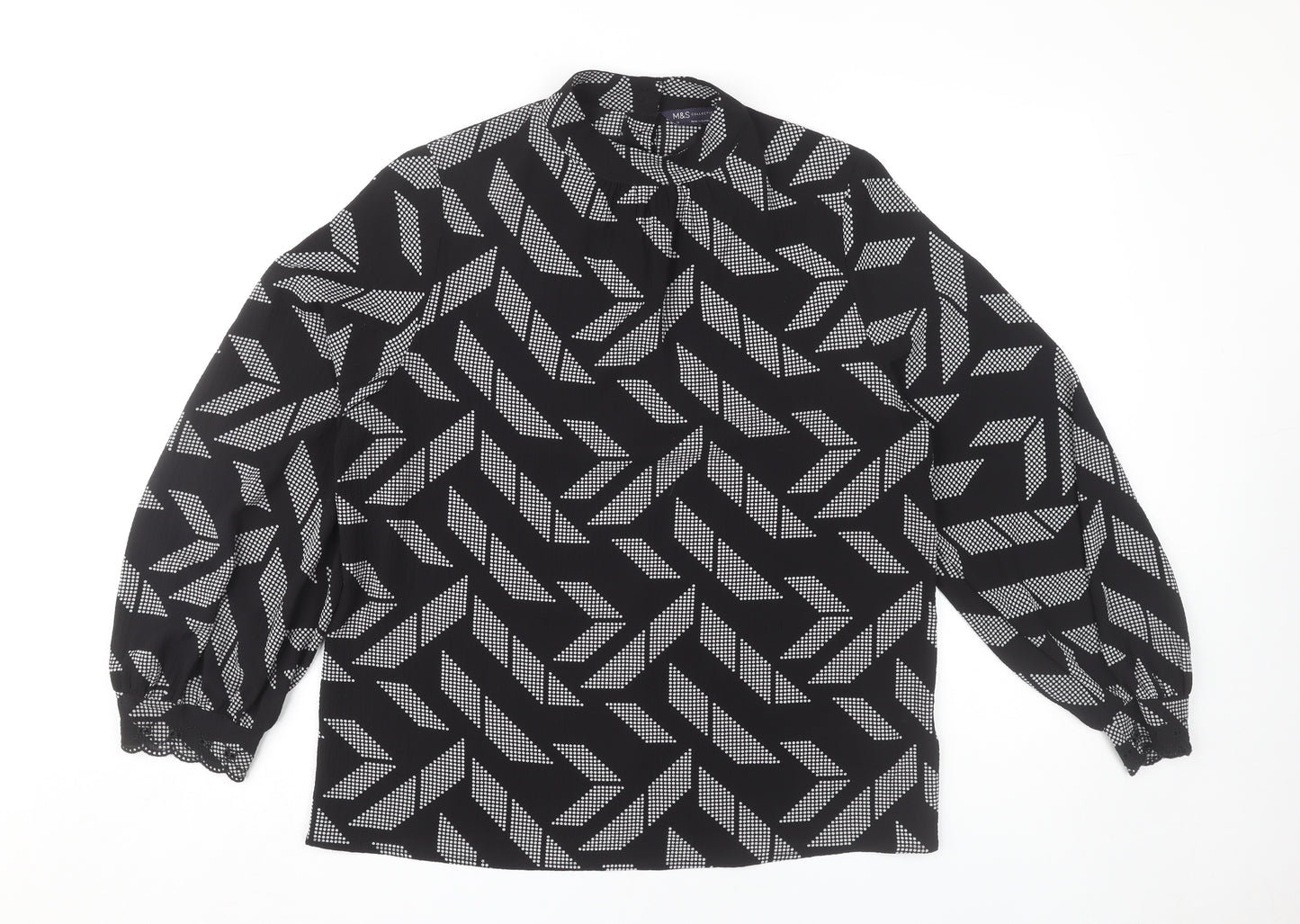 Marks and Spencer Women's Black Geometric Blouse Size 14