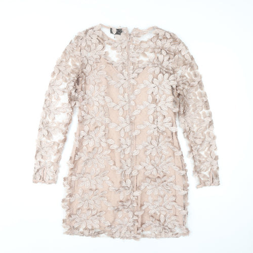 Topshop Petite Beige Floral Embroidered Dress, UK 10