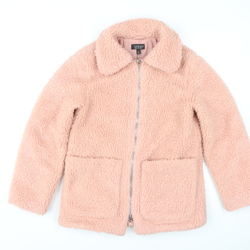 Topshop Women's Pink Jacket, Size 6, Collared Zip Coat