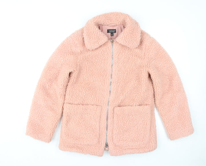 Topshop Women's Pink Jacket, Size 6, Collared Zip Coat