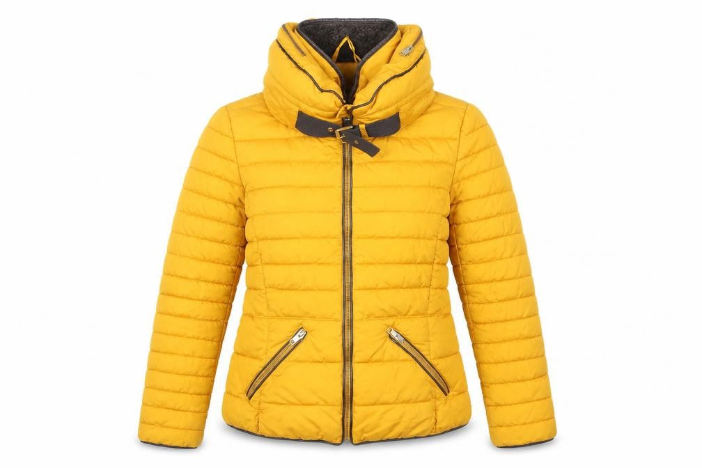 Front view of Zara Women's Yellow Puffer Jacket S Casual