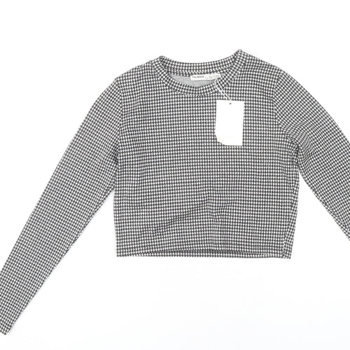 Pull&Bear Women's Black Cropped Check Top S