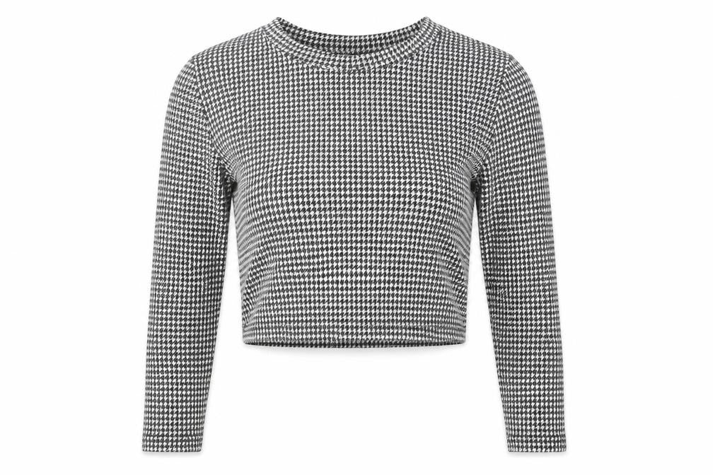 Front view of Pull&Bear Women's Black Cropped Check Top S
