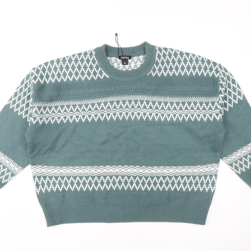 Boohoo Women's Green Fair Isle Jumper L