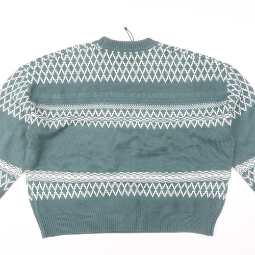 Boohoo Women's Green Fair Isle Jumper L