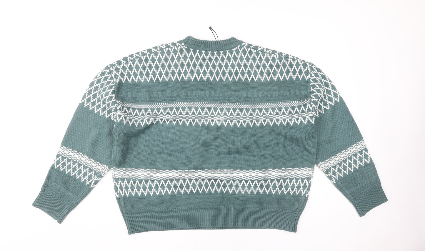 Boohoo Women's Green Fair Isle Jumper L