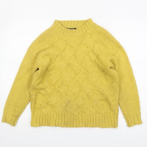Marks and Spencer Women's Yellow Cable-Knit Sweater Small