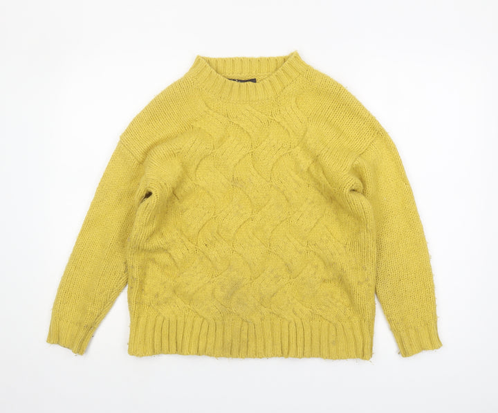 Marks and Spencer Women's Yellow Cable-Knit Sweater Small