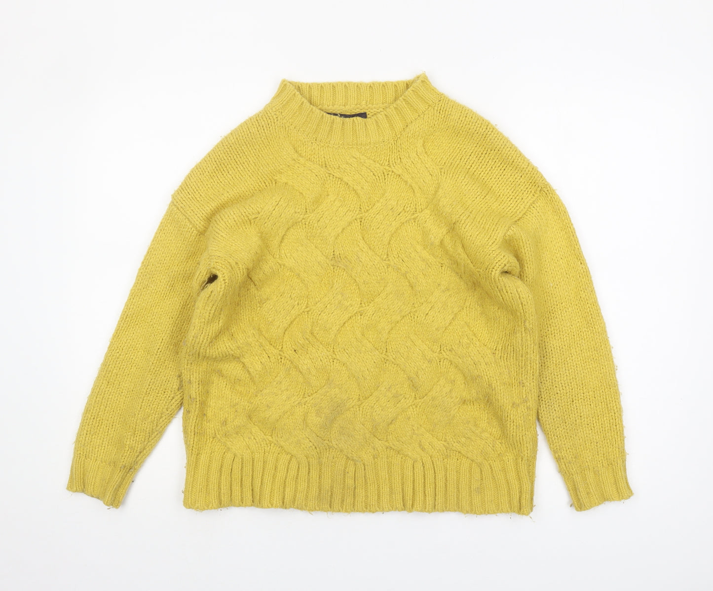 Marks and Spencer Women's Yellow Cable-Knit Sweater Small
