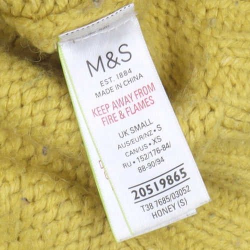Marks and Spencer Women's Yellow Cable-Knit Sweater Small
