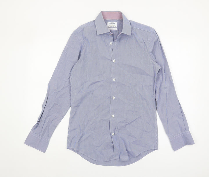 T.M. Lewin Men's Checkered Blue Long Sleeve Shirt Size 15