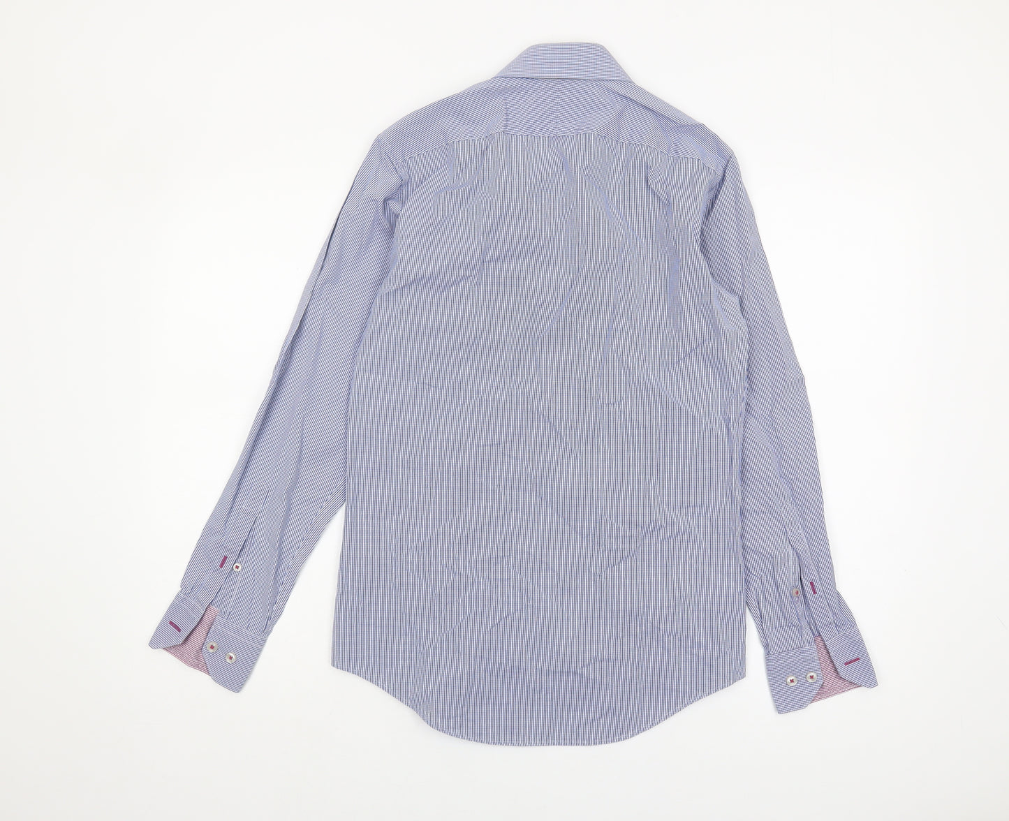 T.M. Lewin Men's Checkered Blue Long Sleeve Shirt Size 15