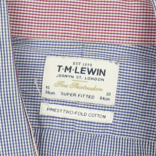 T.M. Lewin Men's Checkered Blue Long Sleeve Shirt Size 15