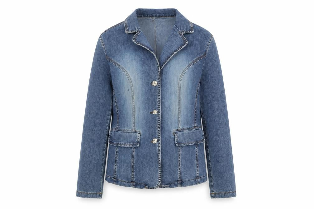 Front view of La Esquina De Oro Women's Blue Denim Jacket S