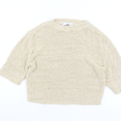 Mango Women's Beige Knit Blouse XS 3/4 Sleeve