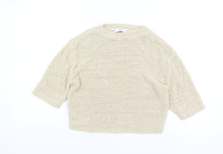 Mango Women's Beige Knit Blouse XS 3/4 Sleeve