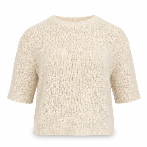 Mango Women's Beige Knit Blouse XS 3/4 Sleeve