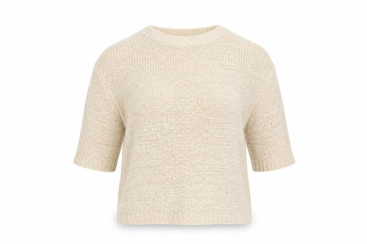 Mango Women's Beige Knit Blouse XS 3/4 Sleeve
