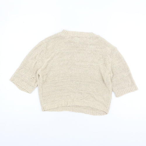 Mango Women's Beige Knit Blouse XS 3/4 Sleeve