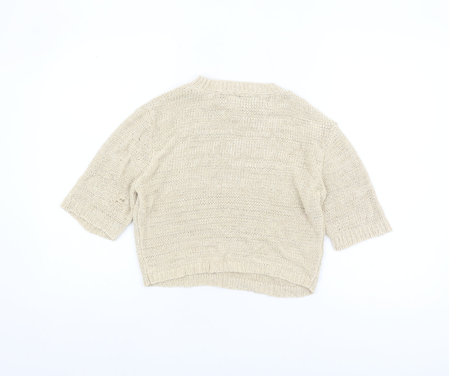 Mango Women's Beige Knit Blouse XS 3/4 Sleeve