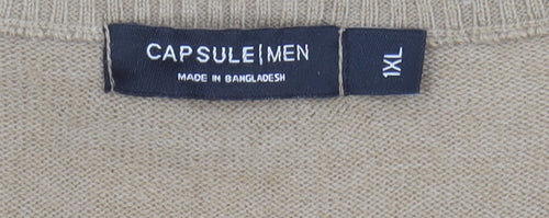 Capsule Men's Beige XL V-Neck Sleeveless Vest