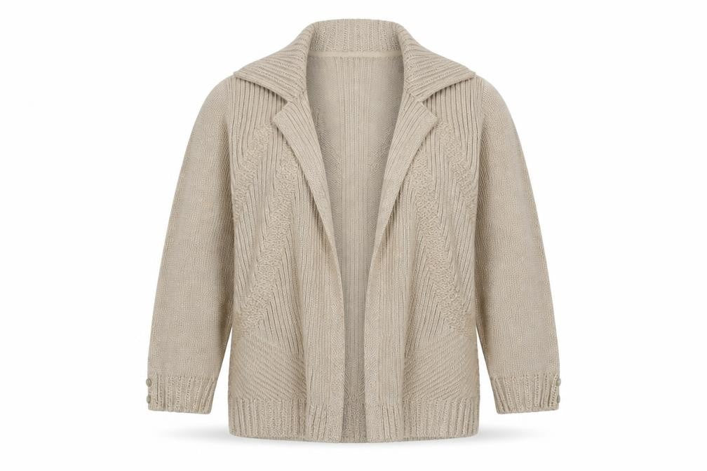 Front view of Marks & Spencer Women's Beige Cardigan, size 16, Collared Knit