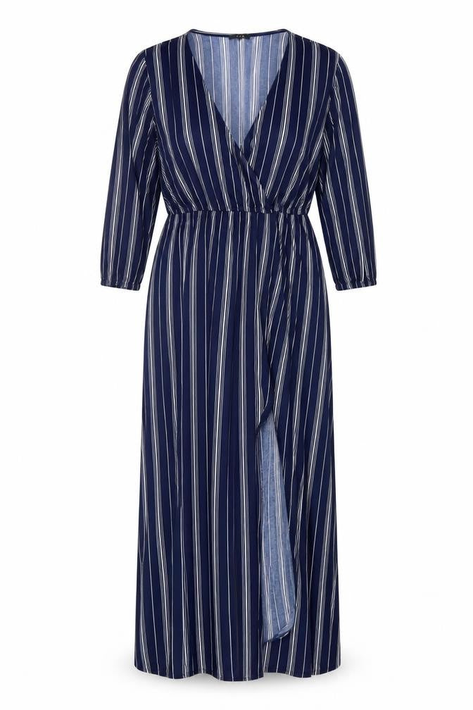 Front view of IRIS Women's Blue Long Wrap Dress XL Plus Size