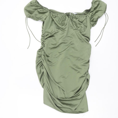 Topshop Green Women's Off Shoulder Dress UK 8