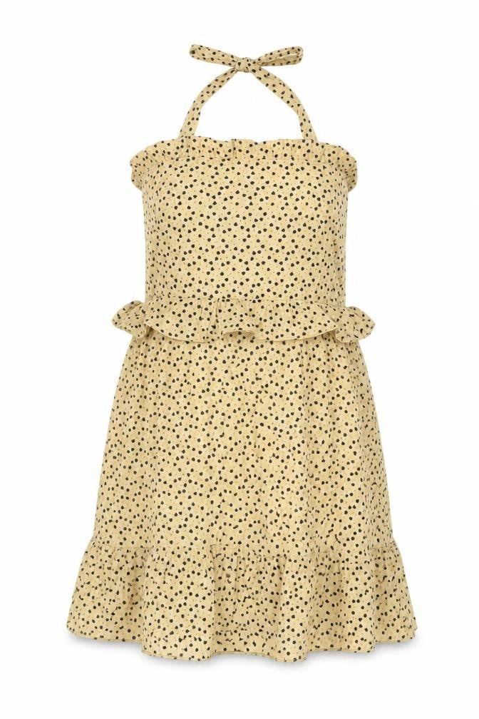Front view of PRETTYLITTLETHING Women Beige Halter Dress, size 10
