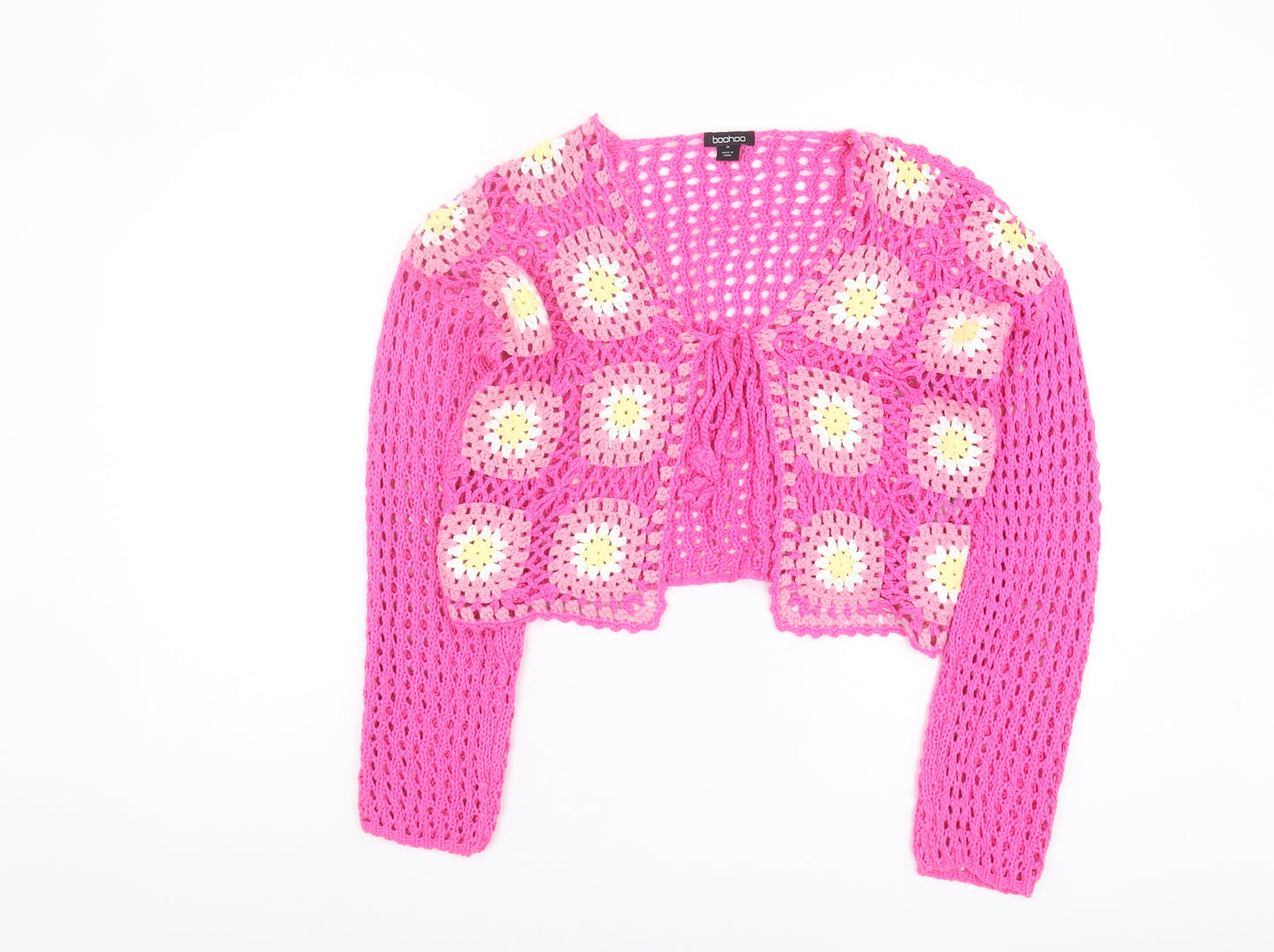Boohoo Women's Pink Cardigan Crochet M