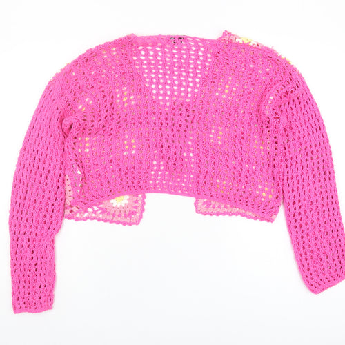 Boohoo Women's Pink Cardigan Crochet M