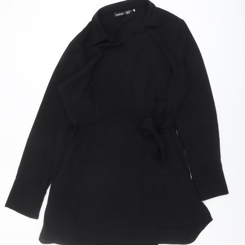 Boohoo Women’s Black Collared Belted Dress Size 14