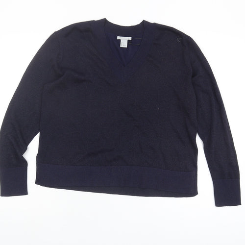 H&M Women's Blue V-Neck Pullover Jumper Size 8