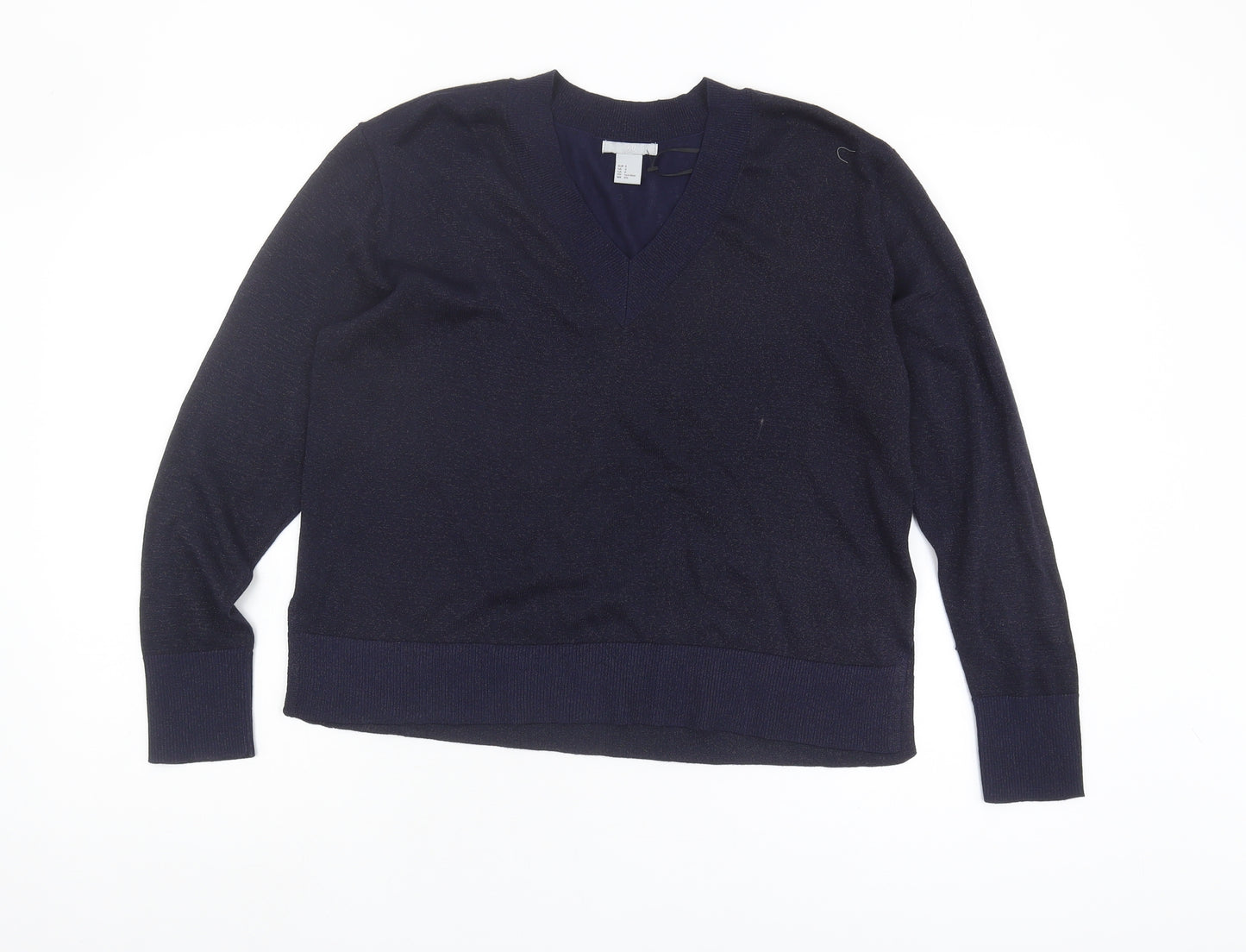 H&M Women's Blue V-Neck Pullover Jumper Size 8