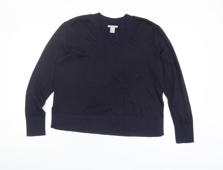 H&M Women's Blue V-Neck Pullover Jumper Size 8