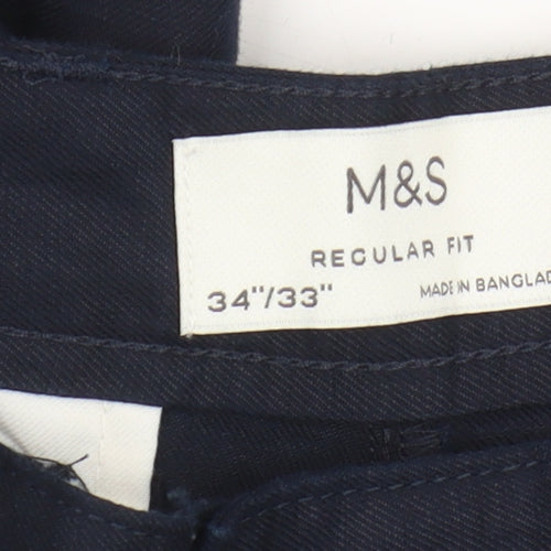 Marks and Spencer Men's Blue Regular Fit Trousers 34/33