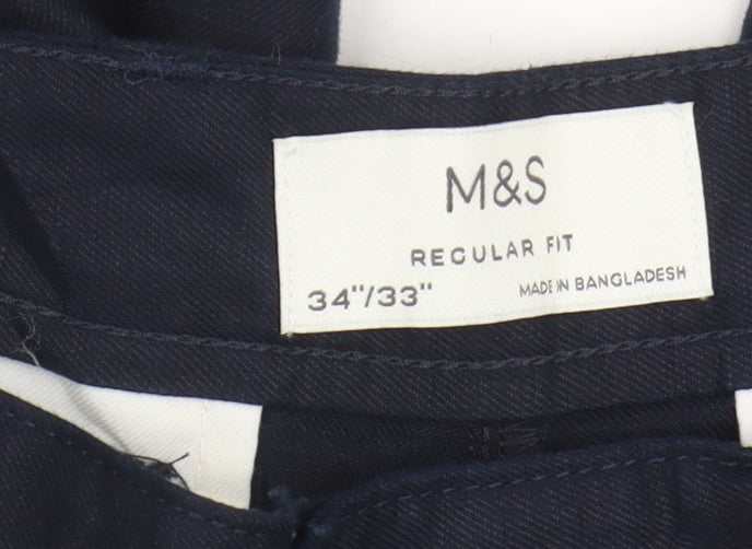 Marks and Spencer Men's Blue Regular Fit Trousers 34/33