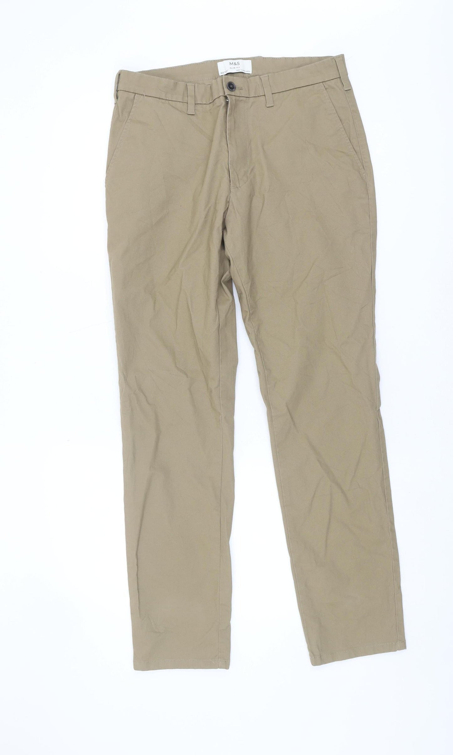 Marks and Spencer Men's Beige Slim Chino Trousers