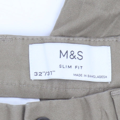 Marks and Spencer Men's Beige Slim Chino Trousers