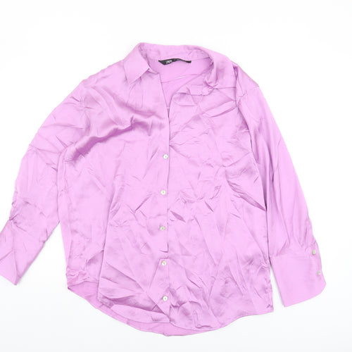 Zara Women's Purple Button-Up Shirt, Size S