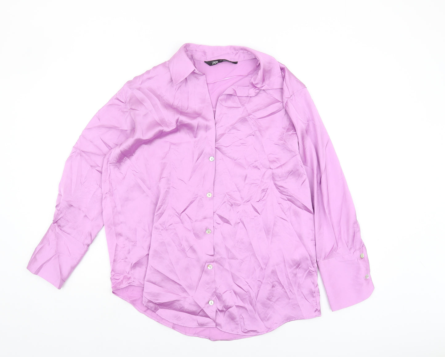 Zara Women's Purple Button-Up Shirt, Size S