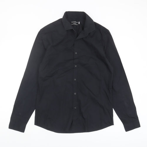 Topman Men's Black Slim Fit Long Sleeve Shirt M