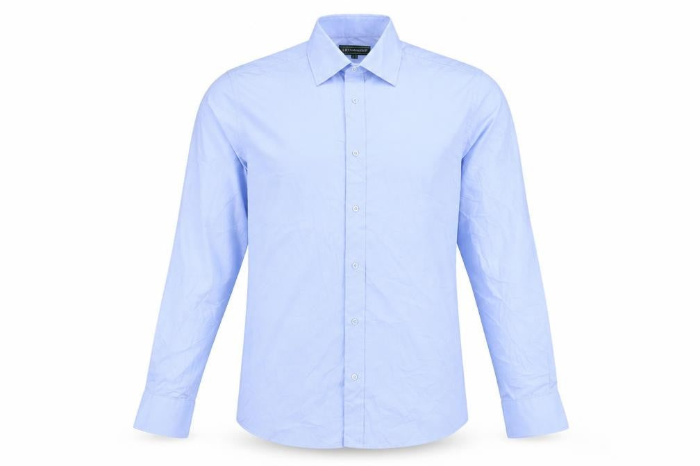 Front view of Greenwoods Men's Blue Button-Up Shirt, size 15.5