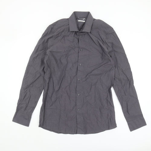 Next Men's Grey Long Sleeve Button-Up Shirt - Size 15.5