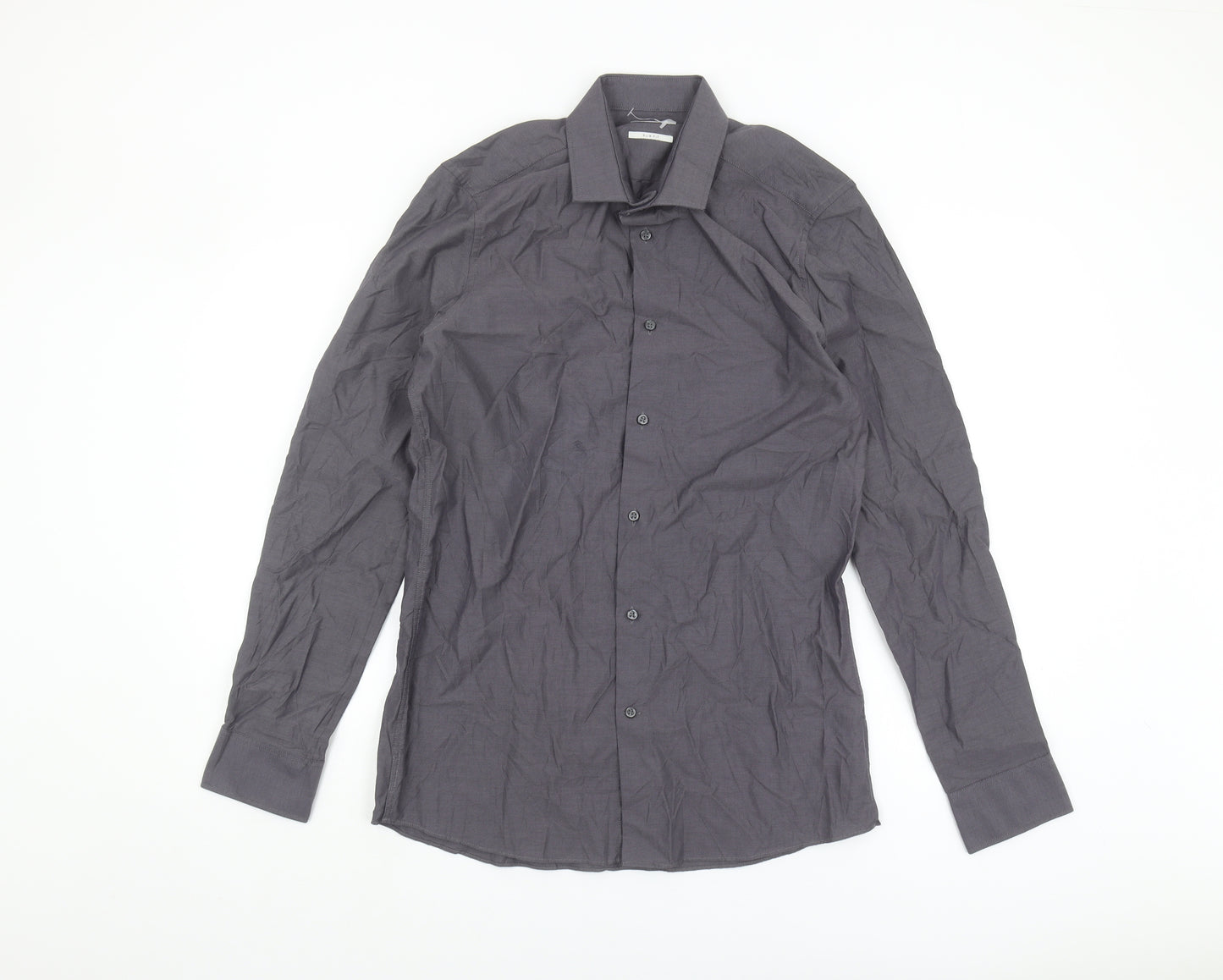 Next Men's Grey Long Sleeve Button-Up Shirt - Size 15.5