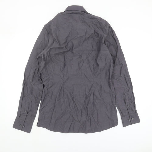 Next Men's Grey Long Sleeve Button-Up Shirt - Size 15.5