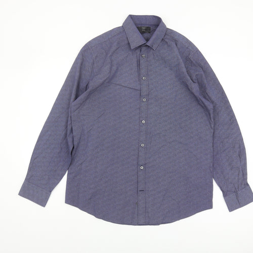 Marks and Spencer Men's Blue Geometric Shirt