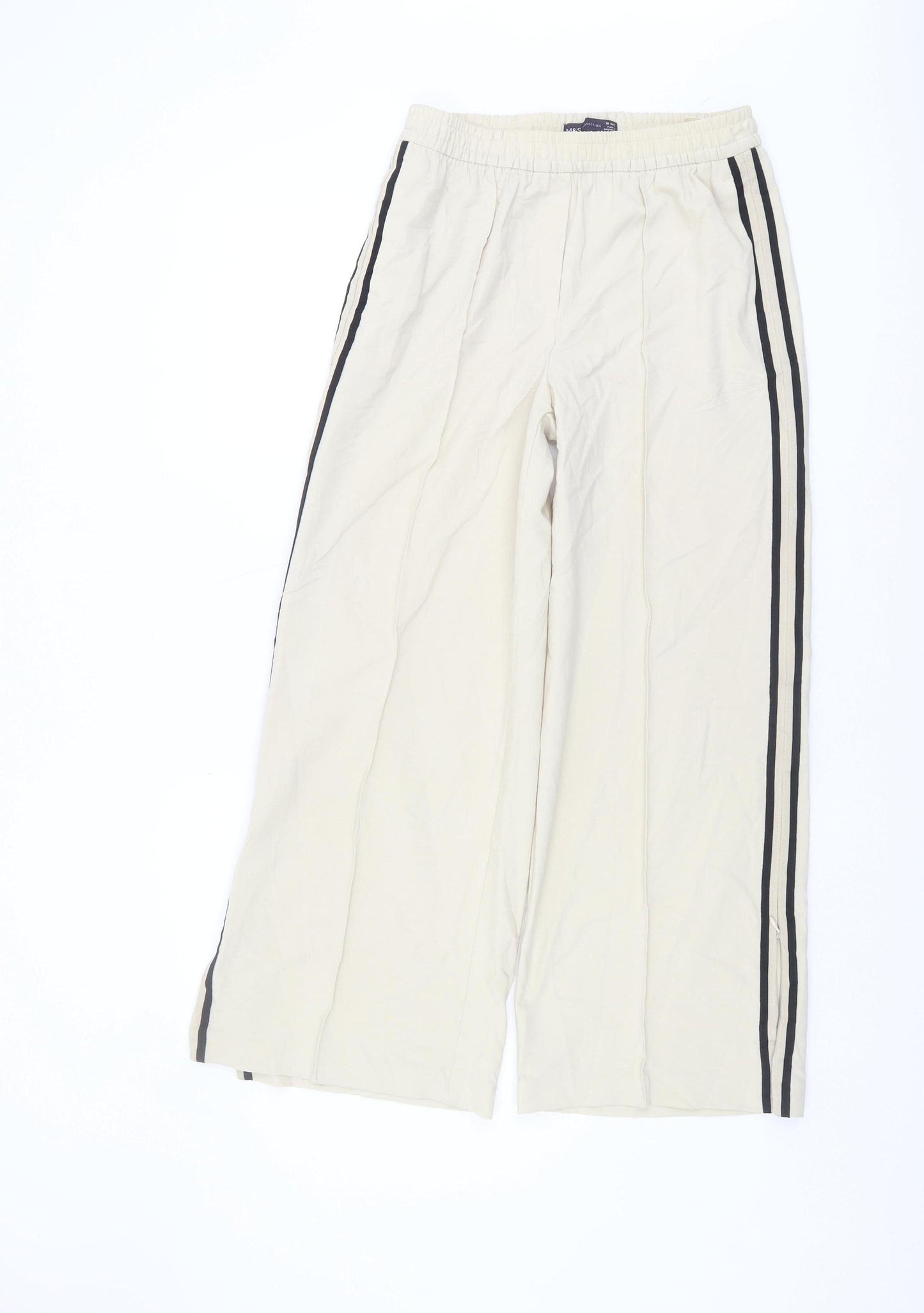 Marks and Spencer Women's Ivory Wide-Leg Trousers - Size 10